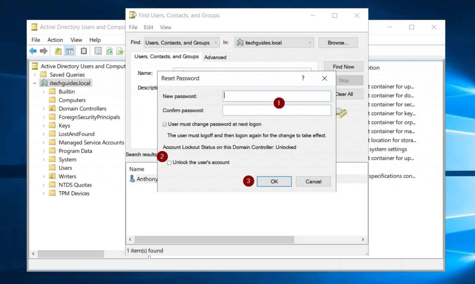 Active Directory 重新设置密码示意图 Active Directory 重新设置密码示意图